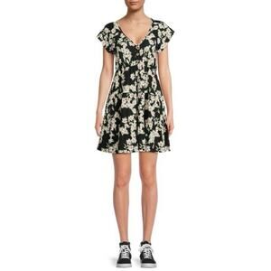 No Boundaries Juniors Black Short Sleeve Dress With Daisy Print, XXL